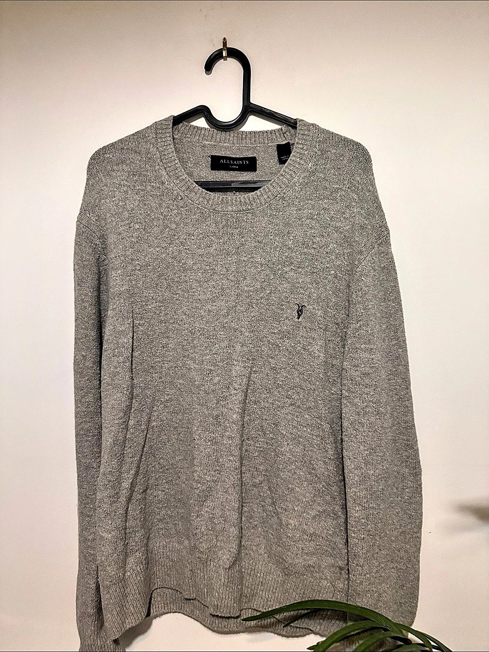 AllSaints Mode Merino Wool Ramskull Jumper Gray Size Large